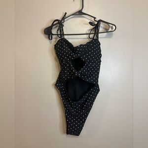 Black Polka Dot One-Piece Swimsuit with Cutouts and hygiene liner